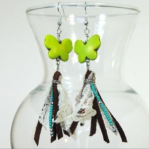 Lime green butterfly dangle earrings